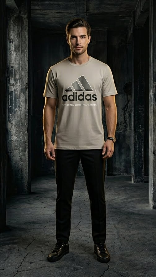 Adidas Beige 'Brand With 3 Stripes' T-Shirt