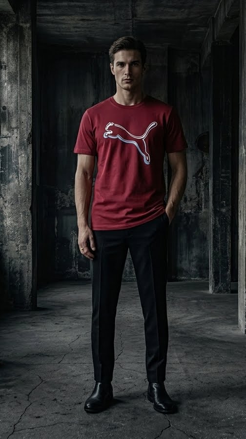 Puma Maroon Silver Outline Logo T-Shirt